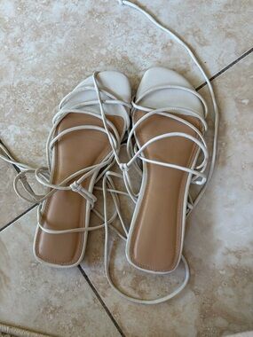 Express White Lace-Up Square-Toe Strappy Sandals